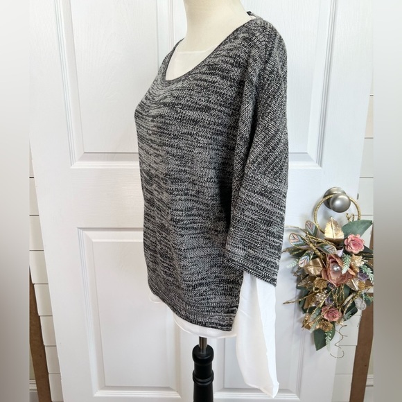 Chelsea & Theodore Sweater Grey Size L White Layered Top Semi Sheer Hem - Picture 11 of 14